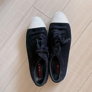 Prada Black Sneakers with White Toe Caps